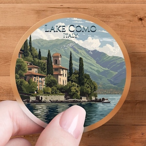 Lake Como Italy Vintage Travel Sticker, Retro Italian Lakes Decal, Laptop and Water Bottle Decoration, Aesthetic Waterproof Sticker