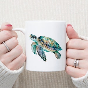 Watercolor Sea Turtle Mug, Ocean Lover Coffee Cup, 11oz/15oz, Unique Marine Life Drinkware, Gift Idea