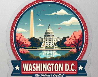 Washington DC Sticker, The Nations Capital Sticker, Vintage Travel Art Sticker, National Landmarks Sticker, Washington Décor Sticker