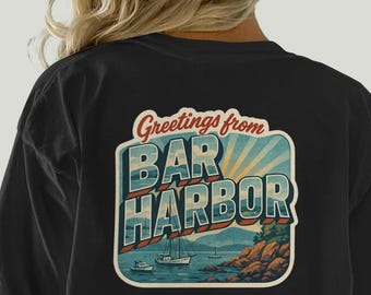Bar Harbor T-Shirt, Greetings from Bar Harbor Maine Tee, Nautical Coastal Souvenir Shirt, New England Vacation Gift, Long Sleeve