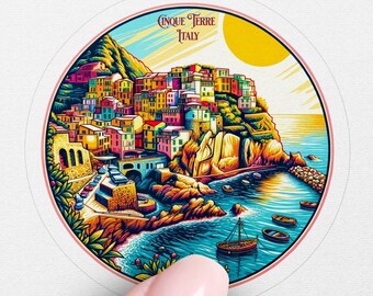 Cinque Terre Italy Sticker, Travel Laptop Decal, Italian Riviera Waterproof Sticker, Luggage Travel Sticker, Colorful Coastal Village
