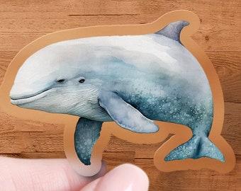 Watercolor Beluga Whale Sticker, Sea Animal Decal, Ocean Life Laptop Sticker, Cute Marine Mammal Vinyl, Notebook Bottle Decoration