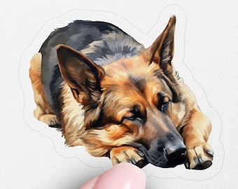 German Shepherd Sleeping in the Sun Sticker Collection, Waterproof, UV-Protected, Multiple Sizes & Styles, Highest Quality
