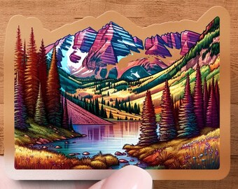 Maroon Bells Colorado Sticker, Travel Decal, Laptop, Car Window Decal, Water Bottle, Premium Quality,Waterproof with Multiple Sizes & Styles