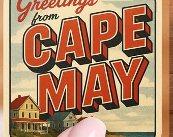 Greetings from Cape May Sticker, Retro Travel Sticker, Coastal Town Sticker, New Jersey Souvenir, Vintage Postcard Art, Beach House Decor