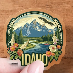 Idaho Wilderness Adventure Vinyl Sticker, Mountain Lake Scenery Decal, Eagle Nature Travel Sticker, Outdoor Laptop Decoration image 1