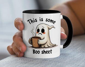 Cute Ghost Coffee Mug, Funny Ghost Design, Halloween Coffee Mug, Humorous Gift Mug, Spooky Coffee Cup, Boo Sheet Mug