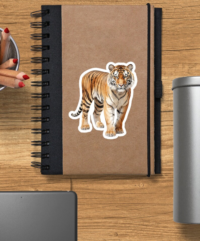 Majestic Tiger Sticker, Realistic Big Cat Jungle Animal, Laptop Decal, Premium Water Bottle Sticker, Wildlife Lover Gift, Vinyl Sticker afbeelding 8