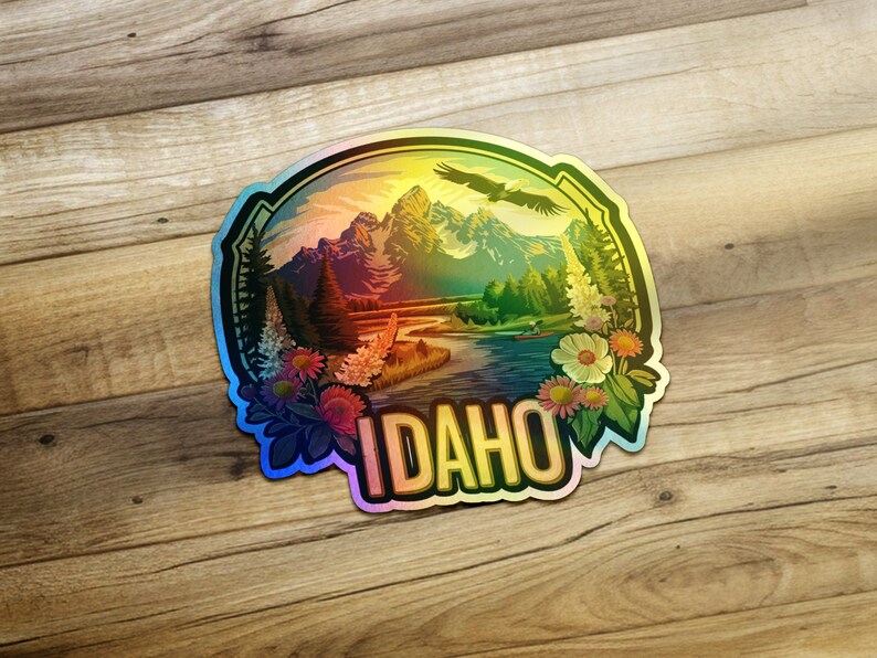 Idaho Wilderness Adventure Vinyl Sticker, Mountain Lake Scenery Decal, Eagle Nature Travel Sticker, Outdoor Laptop Decoration image 8