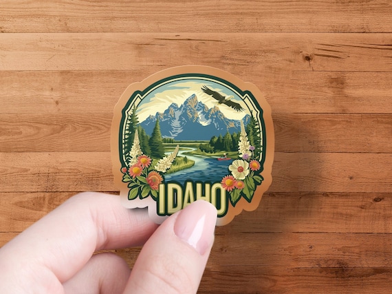 Idaho Wilderness Adventure Vinyl Sticker, Mountain Lake Scenery Decal, Eagle Nature Travel Sticker, Outdoor Laptop Decoration