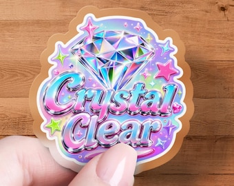 Crystal Clear Sticker | Y2K Holographic Chrome Diamond Decal for Laptop Water Bottle Phone Case | Aesthetic Sparkle