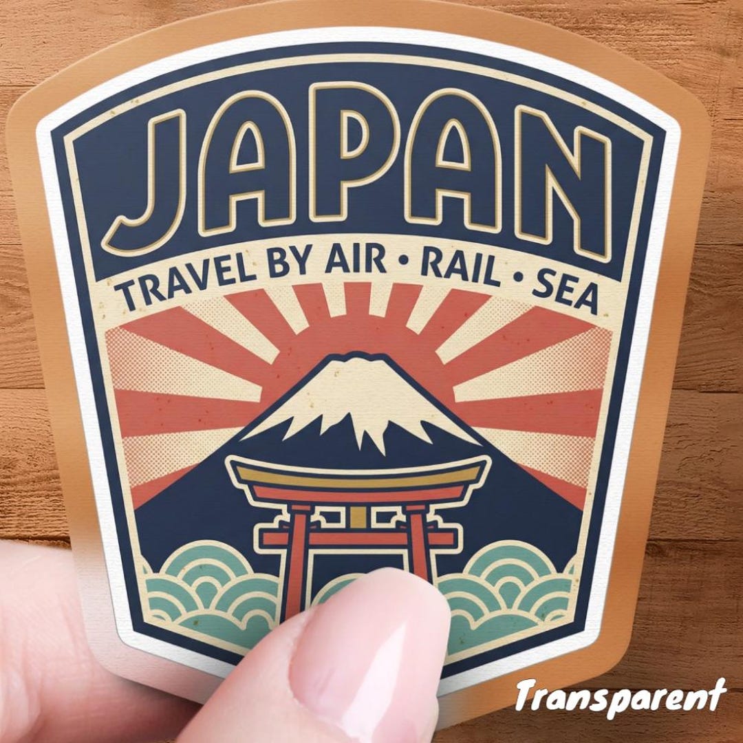 Retro Sticker Japan Japan Travel Sticker, Vintage Mount Fuji Decal, Torii Gate Art, Rising ...