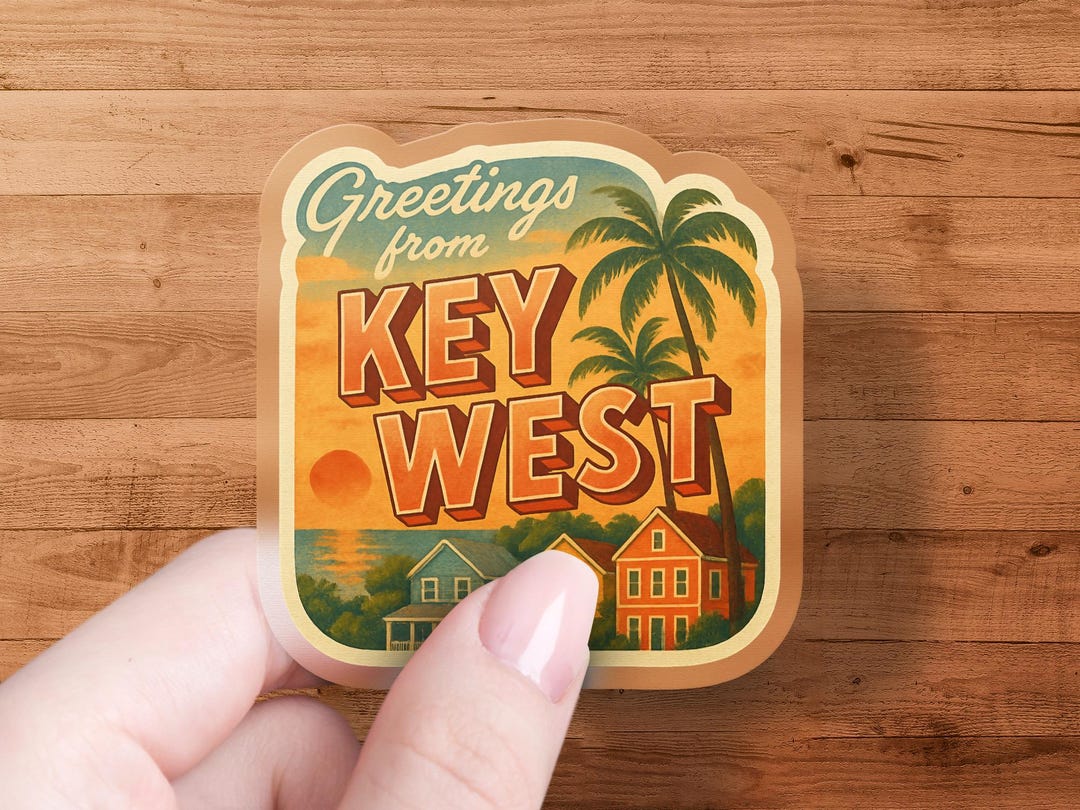 Cwest Sticker Greetings From Key West Sticker, Retro Travel Sticker, Key West Florida ...