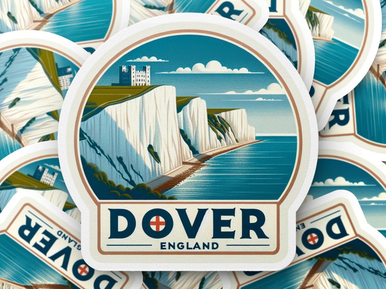 Vintage Style Dover England Travel Sticker, Coastal Landscape Decal ...