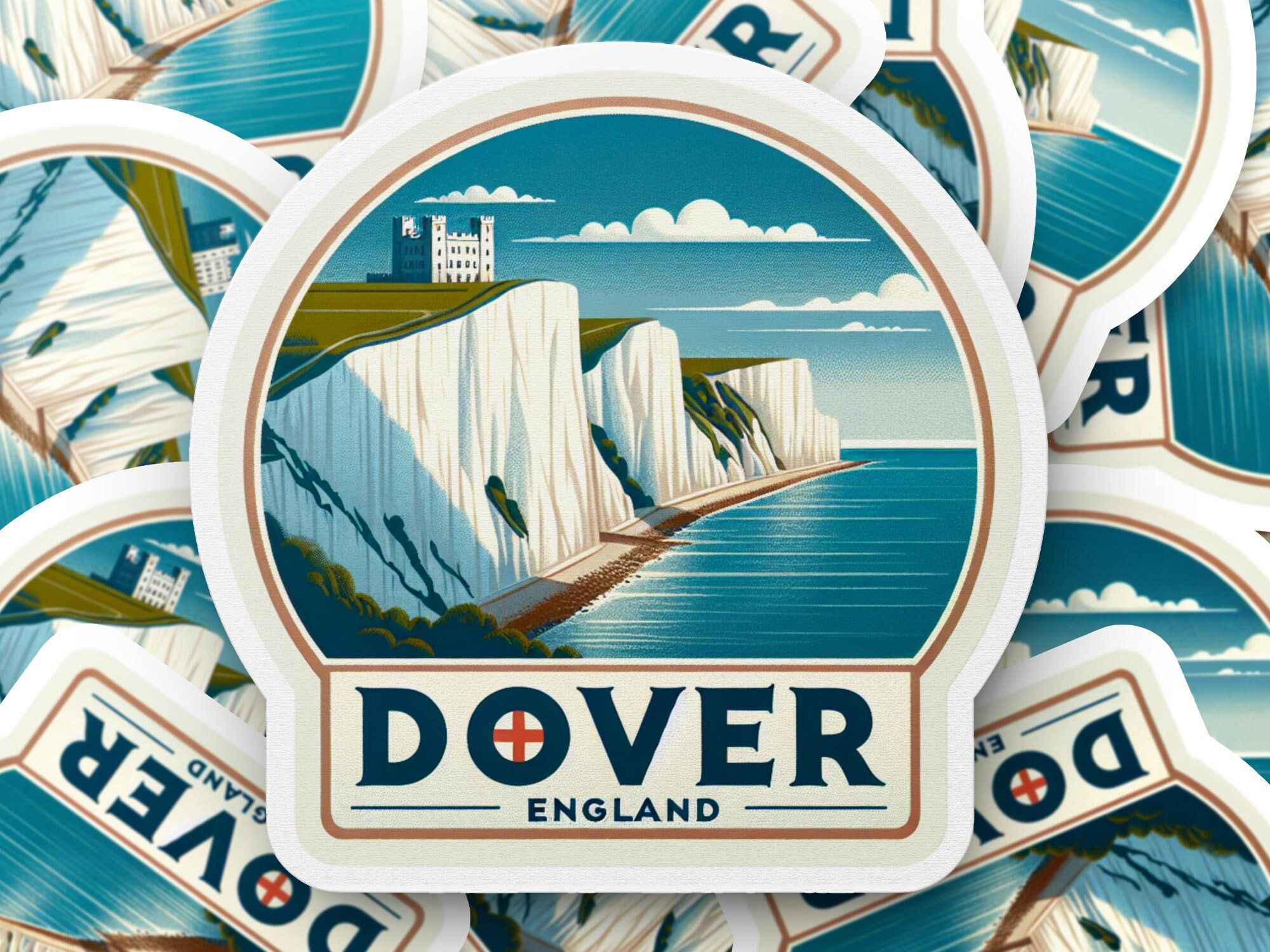 Dover Stickers Vintage Style Dover England Travel Sticker, Coastal Landscape Decal ...