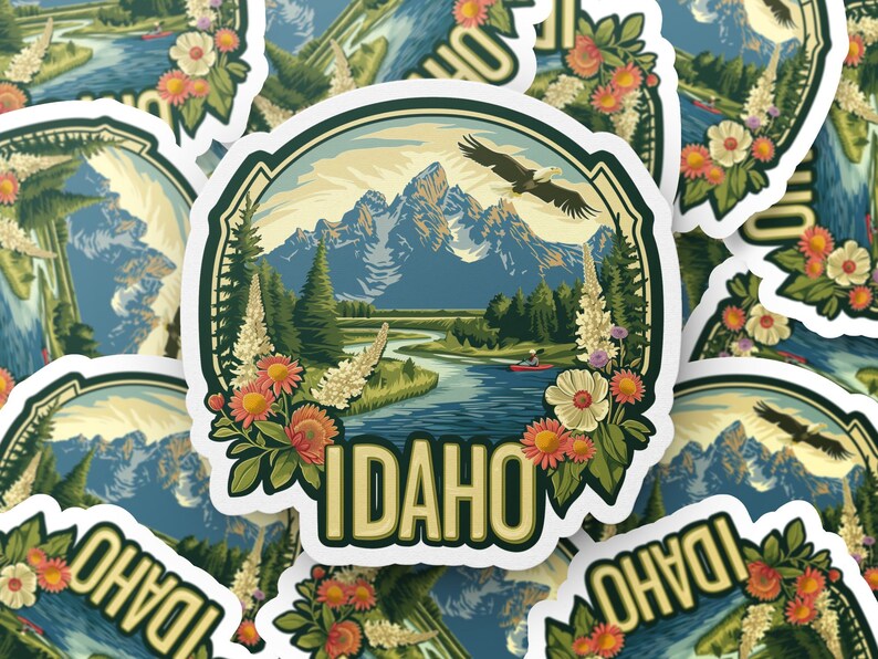 Idaho Wilderness Adventure Vinyl Sticker, Mountain Lake Scenery Decal, Eagle Nature Travel Sticker, Outdoor Laptop Decoration image 4