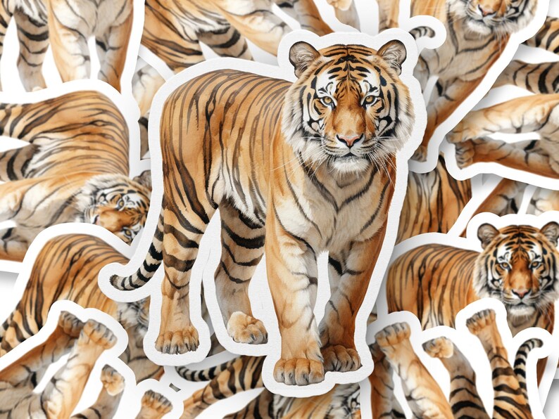 Majestic Tiger Sticker, Realistic Big Cat Jungle Animal, Laptop Decal, Premium Water Bottle Sticker, Wildlife Lover Gift, Vinyl Sticker afbeelding 2