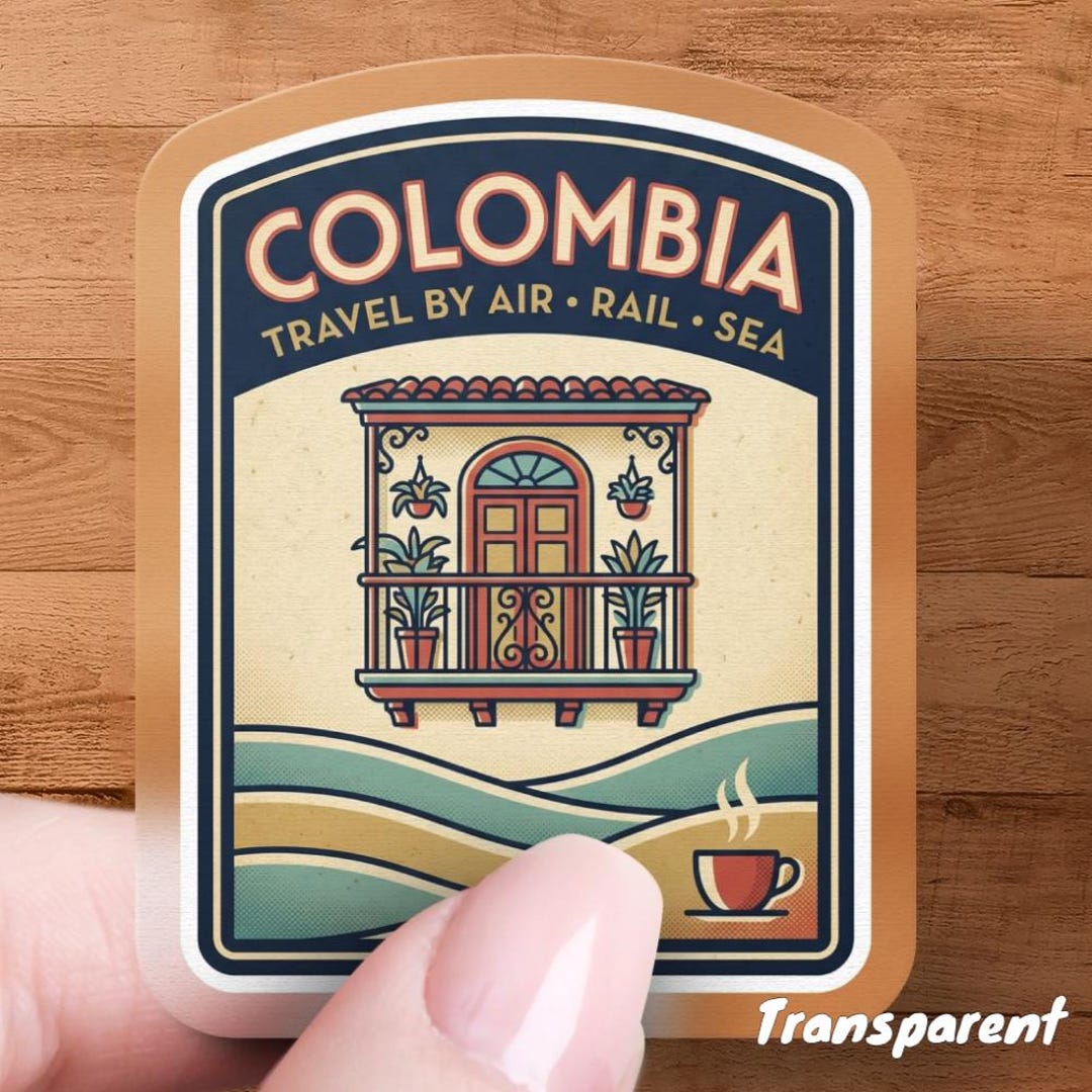 Colombia Travel Sticker, Vintage Balcony Art, Coffee Lover Decal, Retro ...