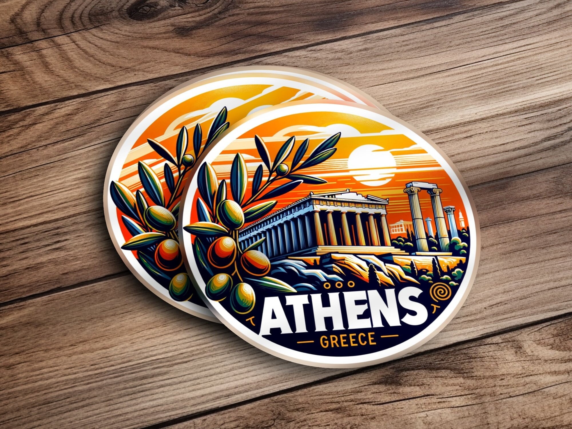 Vintage Athens Greece Travel Sticker, Retro Parthenon Sunset Decal ...
