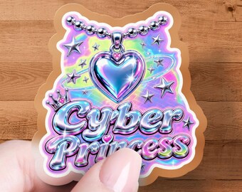 Cyber Princess Y2K Sticker | Holographic Chrome Heart Choker Decal for Phone Case Laptop Hydro Flask | Princess Aesthetic