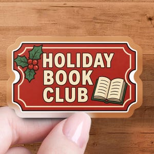 Book Club Sticker, Holiday Book Club Retro Ticket Decal, Bookish Christmas Laptop Art, Book Club Gift and Reader Stocking Stuffer