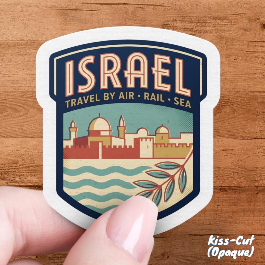 Israel Travel Sticker, Vintage Jerusalem Decal, Retro Holy Land ...