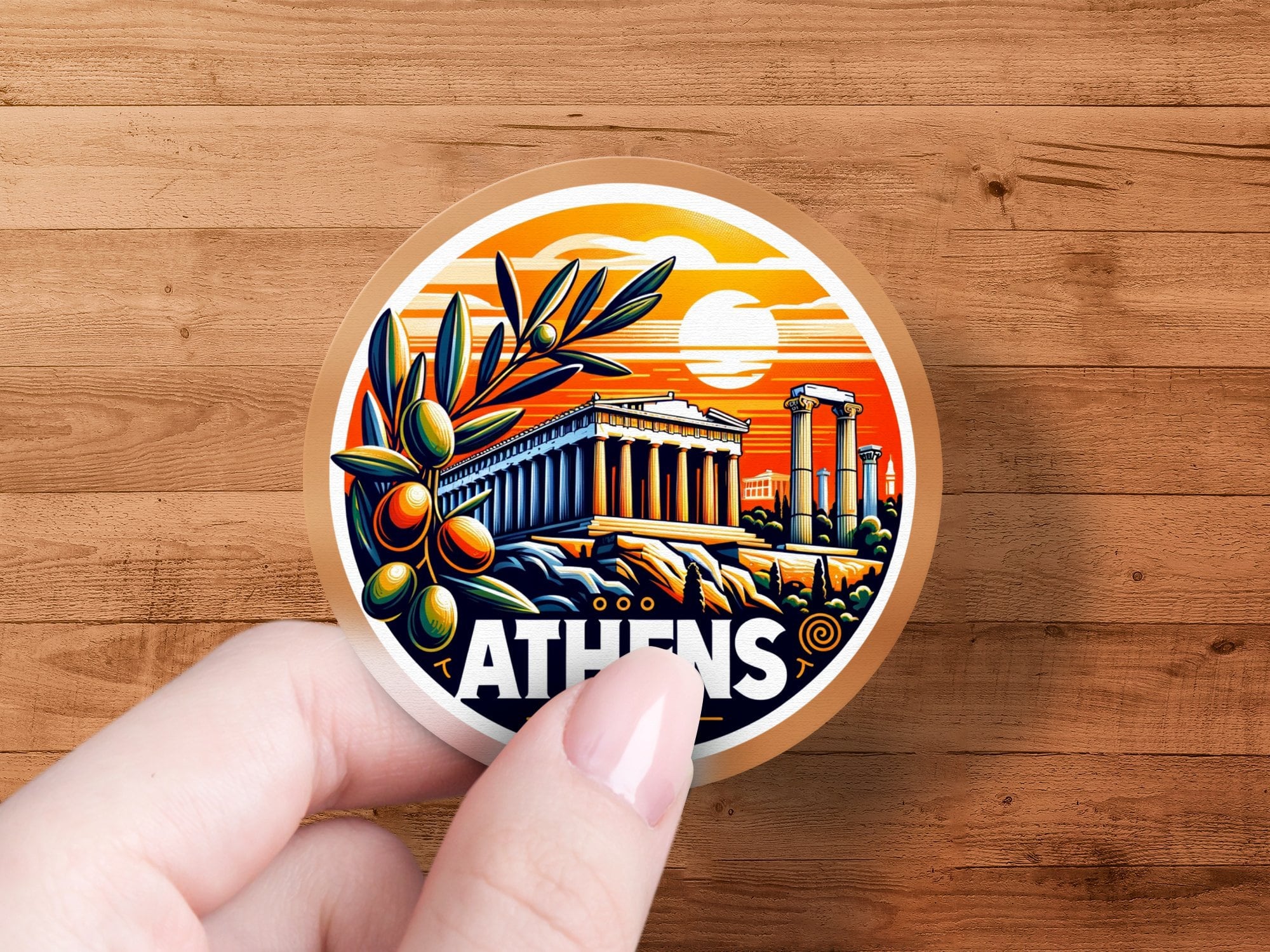 Vintage Athens Greece Travel Sticker, Retro Parthenon Sunset Decal ...
