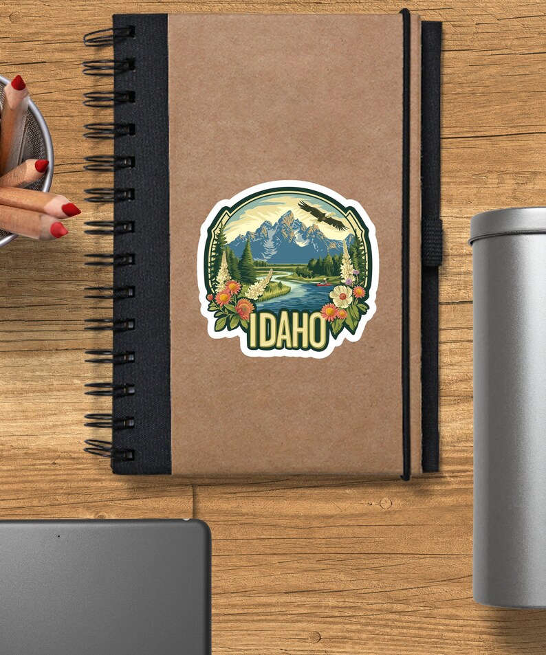 Idaho Wilderness Adventure Vinyl Sticker, Mountain Lake Scenery Decal, Eagle Nature Travel Sticker, Outdoor Laptop Decoration image 9