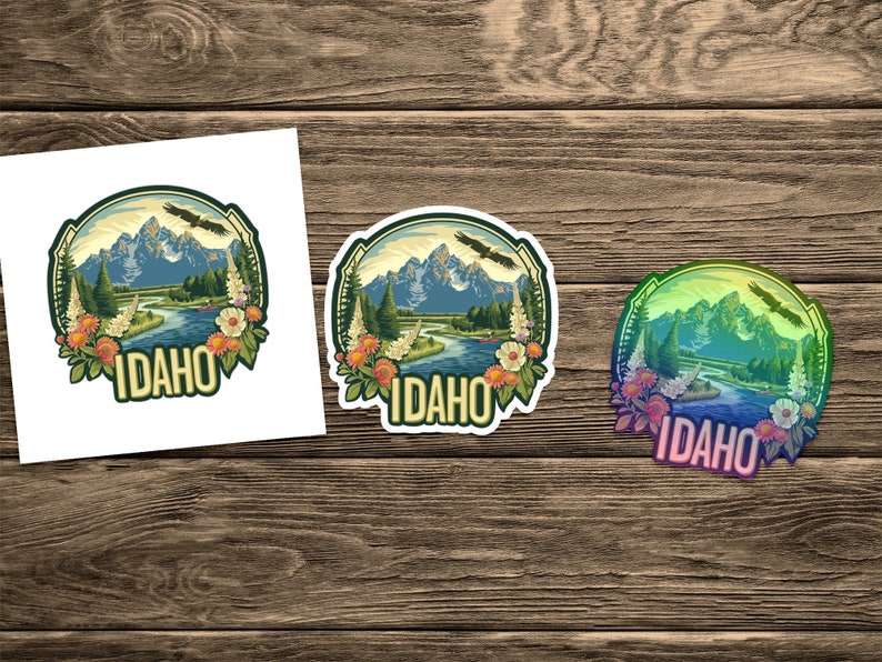 Idaho Wilderness Adventure Vinyl Sticker, Mountain Lake Scenery Decal, Eagle Nature Travel Sticker, Outdoor Laptop Decoration image 2