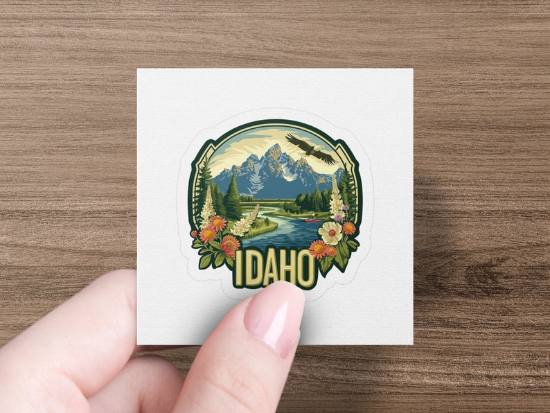 Idaho Wilderness Adventure Vinyl Sticker, Mountain Lake Scenery Decal, Eagle Nature Travel Sticker, Outdoor Laptop Decoration image 6