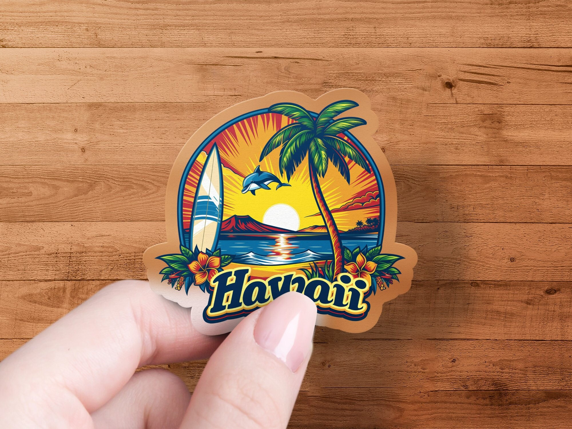 Hawaii Sticker Tropical Hawaii Sunset Sticker, Palm Tree Beach Decal, Surfboard Vinyl ...