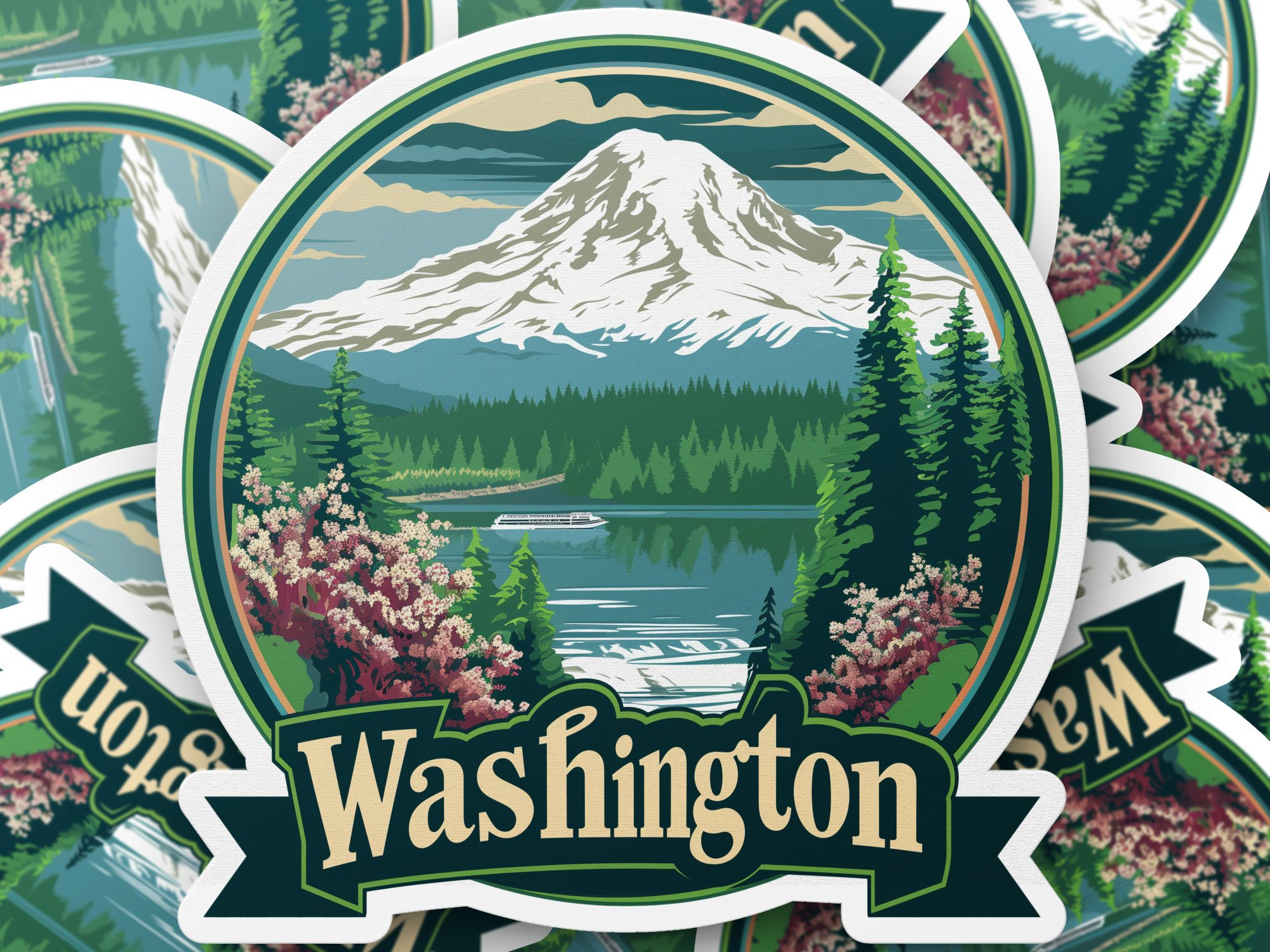 Vintage Washington State Travel Decal Sticker, Scenic Mountain ...