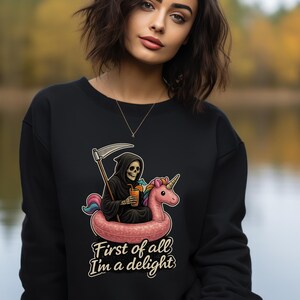 Funny Grim Reaper Unicorn Float Shirt • Sarcastic Dark Humor for Burnout Recovery • Self‑Care Shirt for Introverts & Unhinged Humor Fans