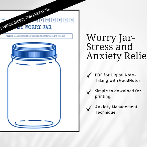 Worry Jar| Stress and Anxiety Relief| Depression Activity|Printable| Digital| Anxiety Management Technique