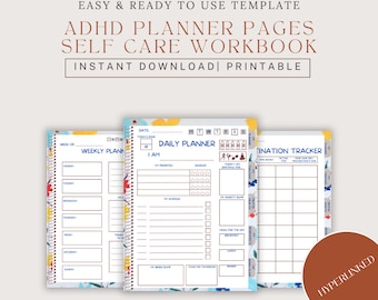 ADHD Self-Care System | Focus & Anxiety Support Planner | Printable PDF