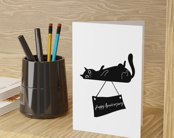 Tarjeta de aniversario divertida con un gato / Saludo de amor de pareja (10 x 15 cm)