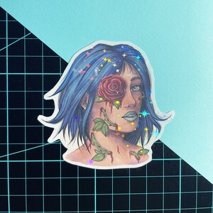 Pegatina holográfica de rosa - Diseño original