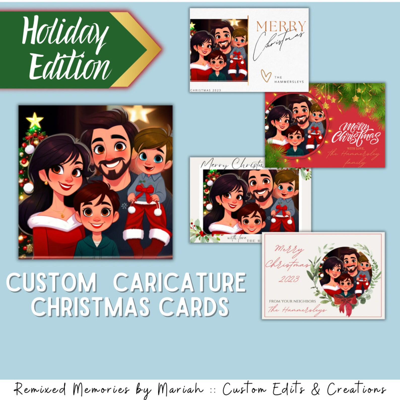 Cartoon Family Christmas Cards 