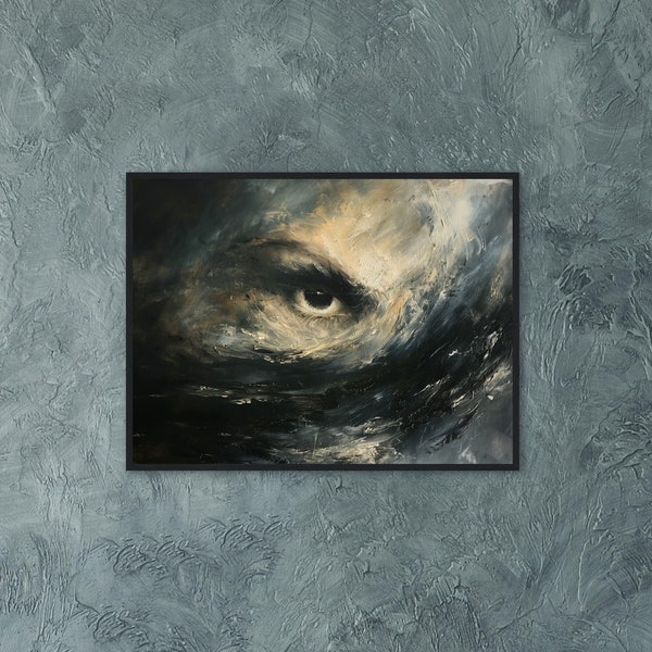 Moody Eye of the Storm Framed Art Print, Dark Stormy Sky Art Print, Ornate Gold Frame, Moody Clouds Wall Decor Gift, Large Canvas Wall Art