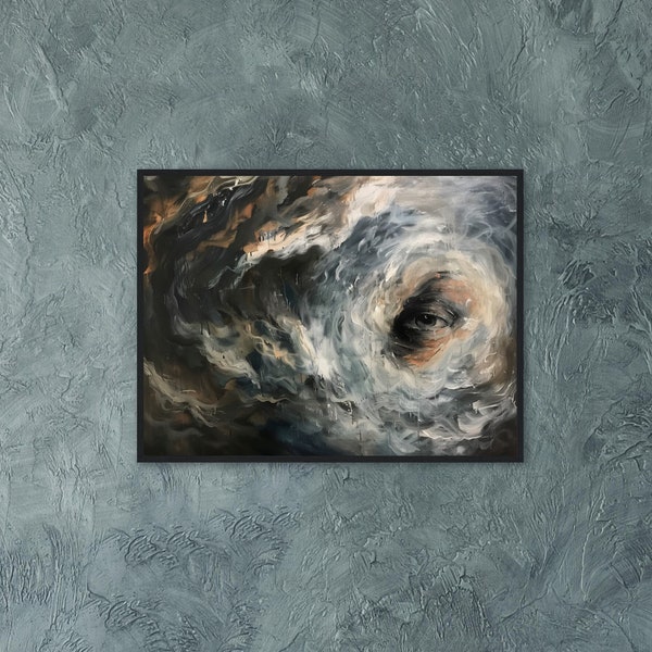 Moody Eye of the Storm Framed Art Print, Dark Stormy Sky Art Print, Ornate Gold Frame, Moody Clouds Wall Decor Gift, Large Canvas Wall Art