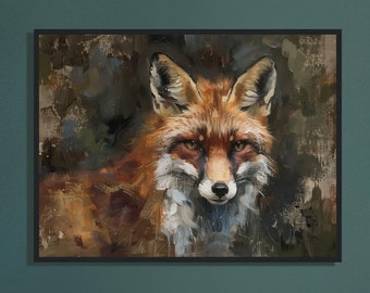 Peinture à l&#39;huile de renard roux (impression encadrée ou toile non encadrée), oeuvre d&#39;art de renard de mauvaise humeur sombre, impression d&#39;art nature lunatique, cadeaux de renard, art mural peinture renard