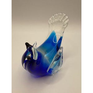 Hand-Blown Murano-Style Glass Blue & Clear Bird Figurine