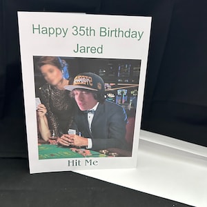 Persönliche Black Jack Foto Geburtstagskarte. Persönliche, handgemachte lustige Black Jack Geburtstagskarte. Personalisieren Sie einzigartiges Geschenk für Mann oder Mädchen.