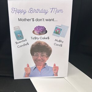 Persoonlijke verjaardagskaart met foto van je moeder. Op maat gemaakt voor je jarige.  handgemaakte grappige moederverjaardagskaart. Gepersonaliseerd uniek moedercadeau.