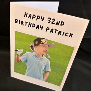 Persönliche Golf Foto Geburtstagskarte. Individuell an dein Geburtstagskind. Einzigartige handgemachte lustige Golfspieler Geburtstagskarte. Für Mann oder Frau