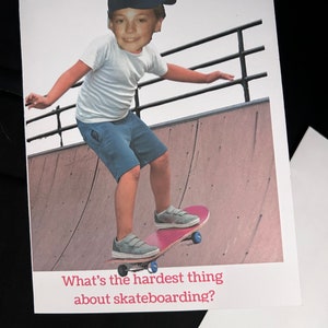 Persönliches Skateboard Foto Kindergeburtstagskarte. Individuell an dein Geburtstagskind.  Einzigartige handgemachte Kleinkind, Skateboard Karte. Für Mädchen oder Junge.