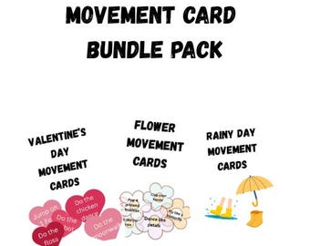 Seasonal Movement Cards Bundle – Flower, Rain, and Valentine Themes – Printable Kids Activity Pack