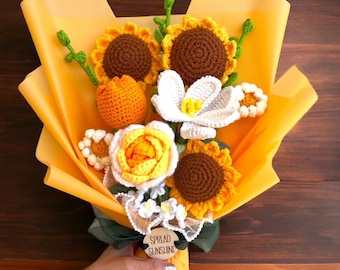 Crochet Flower Bouquet Handmade Crochet Sunflower Gift Sunflower Spring Decor Birthday Graduation Sympathy Gift Artificial Flower