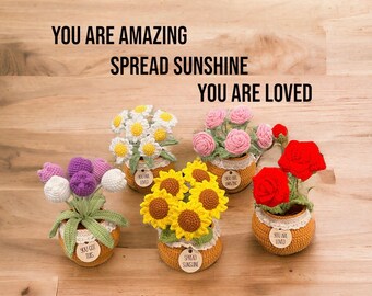 Crochet Sunflower Daisy Tulip Rose Plant , Sunflower Gifts Decor, Encouragement Daily Positive Affirmations, Birthday Gift, Thank You Gift