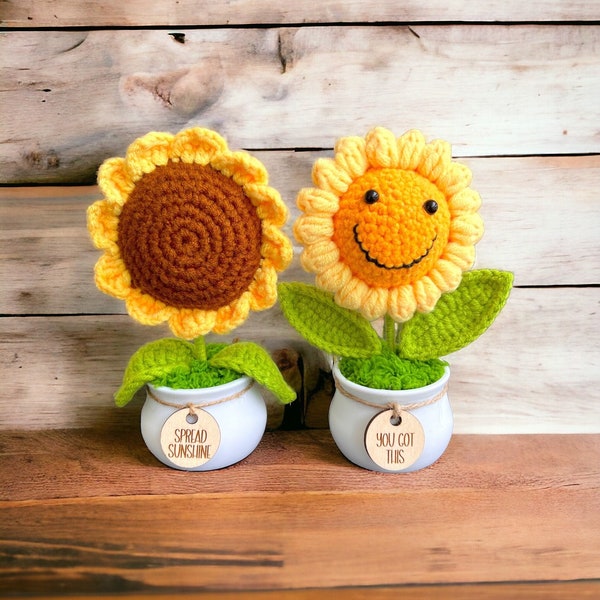 Crochet Sunflower Plant, Sunflower Gifts Decor, Encouragement Daily Positive Affirmations, Birthday Gift, Thank You Gift